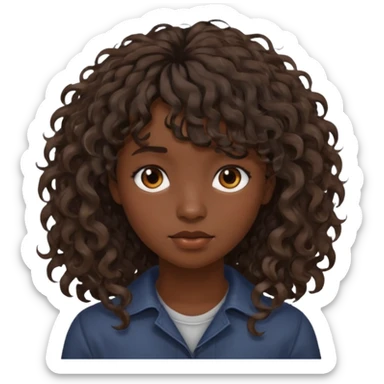 Fais la frange plus tordu la peau plus foncé et les cheveux bruns et bien plus long mais avec les cheveux bouclés  fais la peau bien plus foncée et la frange vrm pas droite pas égal  sticker