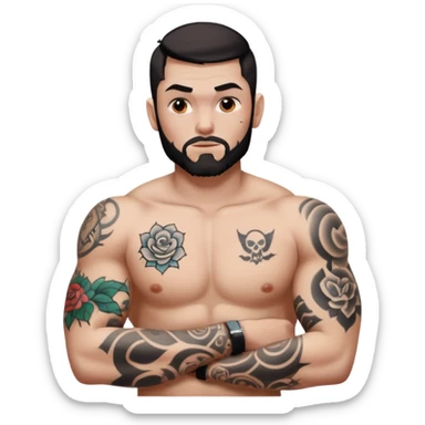 tattoo man, white skintone,tattoos on face, more visible, bulky man with tattos on his chest. sticker