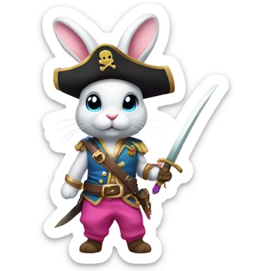 Rainbow fishtail bunny wearing pink pirate clothes and sword sticker