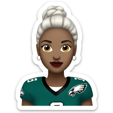  White skin female dark hair red lips wearing Philadelphia Eagles jersey sticker