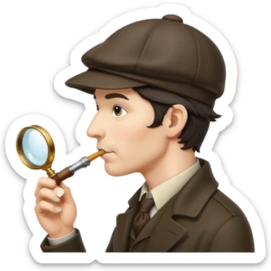 A side view of Sherlock Holmes wearing a deerstalker hat and smoking a meershaum pipe sticker