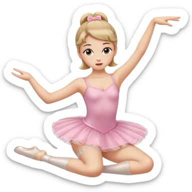 Una chica con vestuario de bailarina con las piernas flexionadas, el dedo índice en la boca, el tren superior inclinado hacia la izquierda y con la cadera proyectada hacia la izquierda sticker