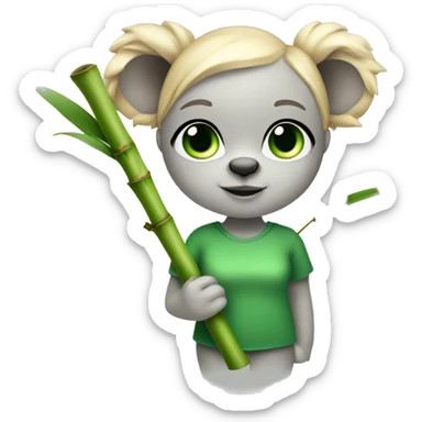 White Girl with blonde hair and green eyes and koala ears holding bamboo stick  sticker