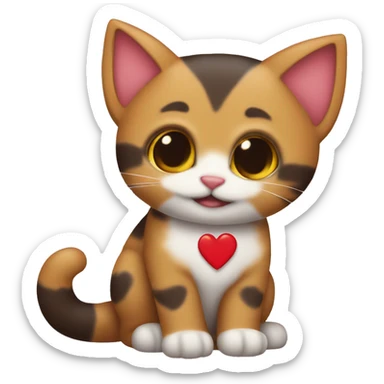 gatito tricolor rodeado de corazones sticker