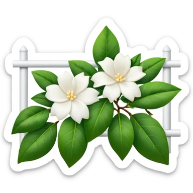 White fence with white gardenias growing in front of it sticker
