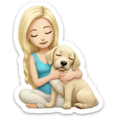 White girl blonde hair sleeping with puppy sticker