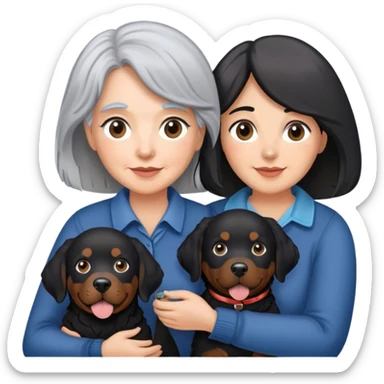 Gray hair Woman with black lab with Bernese mountain dog sticker