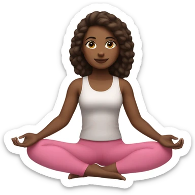 A girl sitting doing yoga, with a brown skin tone, wearing a workout top and pink leggings, with straight dark brown hair. sticker