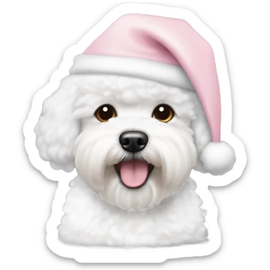 bichon frise with a light pink santa hat sticker