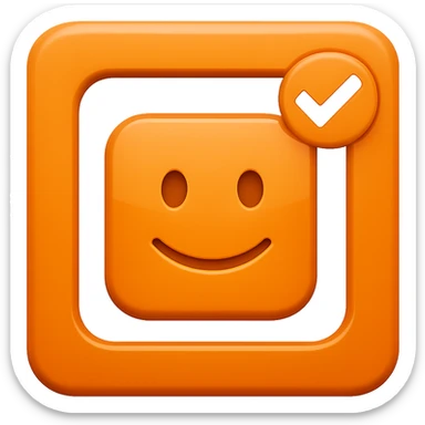 Add a simple and clear checkmark to the orange color checkbox emoji. Keep the design minimalistic and ensure no background is present. The style should resemble a clean, straightforward emoji style. sticker
