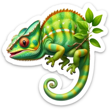 cinematic giant-tongue out chameleon-realistic emoji, mouth wide open with tongue out catching prey, -blending-with-vibrant-greenery.-detailed-scales-in-shifting-colors,-showing-the-chameleon’s-ability-to-camouflage.-soft-natural-light-highlights-its-texture.-light-background, zoomed into its face sticker