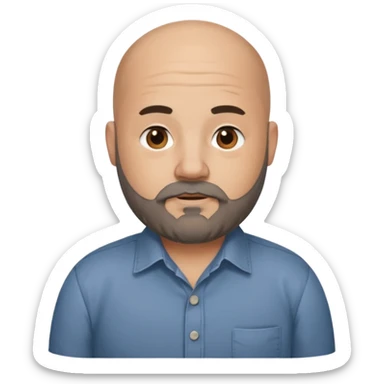 Mid-30s Bald chubby professional man with bushy black and grey beard, wearing a button down shirt sticker