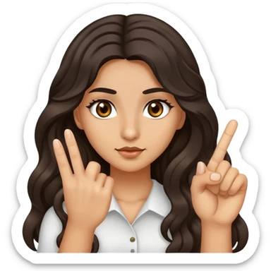 Girl with olive skin, brown eyes with long eyelashes and dark wavy long hair giving the middle finger sticker