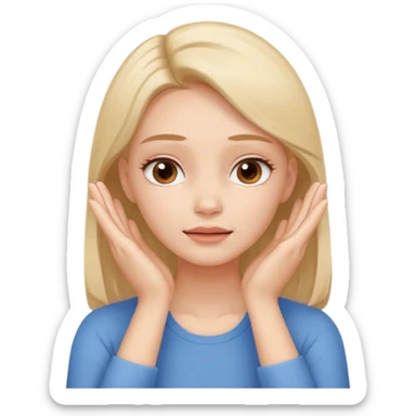 Simple emoji of a woman touching her face with both hands, hands pressing on cheeks and jaw, clear facial exercise with hands, easy to understand, simple icon, no beauty, no makeup, no medical elements
 sticker