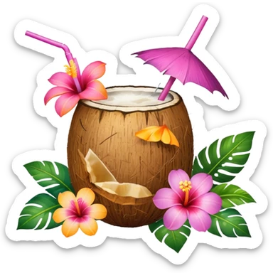 Coconut drink with flowers sticker