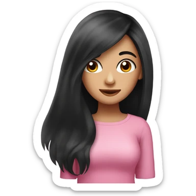 pretty girl with long black hair pink blus sticker