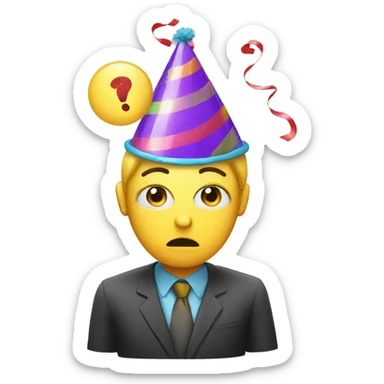 sad person in party hat blowing a party popper sticker
