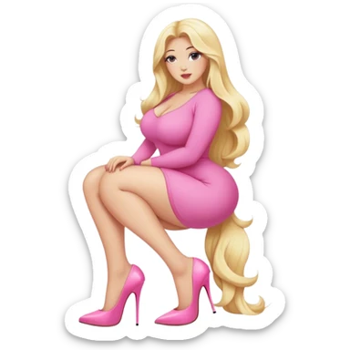 Curvy blonde long hair intimate sfw pink very high heel pose sticker