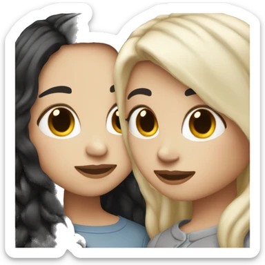 A lesbian couple who both have white skin and long black hair are in love sticker