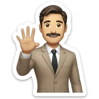 Man with light brown suit, dark hair and small mustache. He holds his arm up in the air sticker