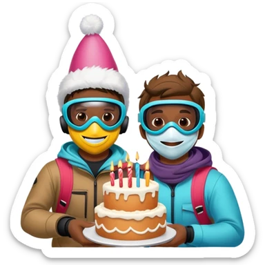 2 guys masks snowboarding birthday sticker