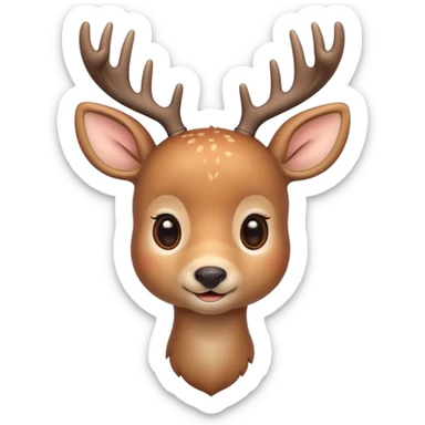 A cute deer emoji, small and simple, with big round eyes, a gentle smile, short antlers, soft beige fur with slightly lighter spots on its back, rounded cartoon-like proportions, minimal shading, vector-style, sticker