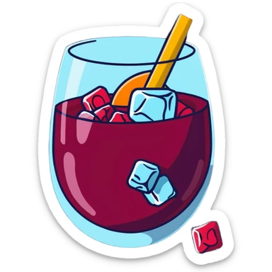 frozen sangria with lots of ice cubes, very cold, icy, with fruit pieces and wine sticker