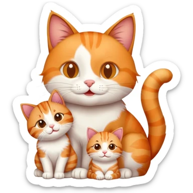 happy mom cat and happy dad cat with four happy kittens sticker
