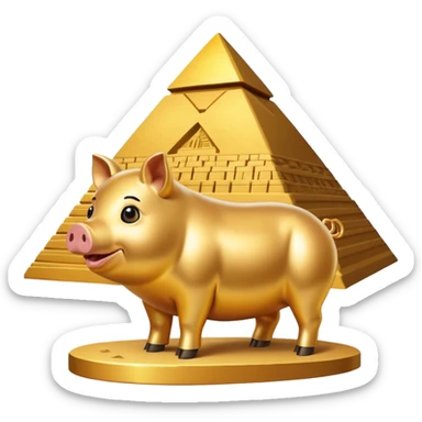 Gold pig shiny giant ancient Egyptian pyramid  sticker