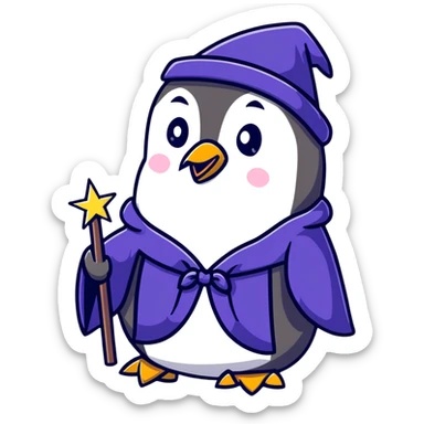 penguin wizard with a starry robe sticker