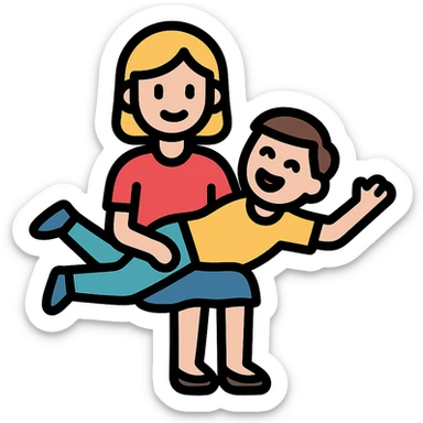 simplified icon of a boy over girlfriend's knee, playful, outlined, no explicit content sticker