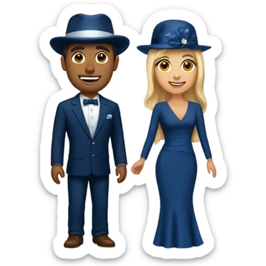 Puerto rican beard short hair with blue hat and navy blue suit getting Married with blond long hair girl  sticker