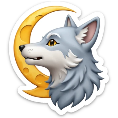 emoji of a howling wolf facing the moon, with its head tilted upward, simple cartoon style  sticker