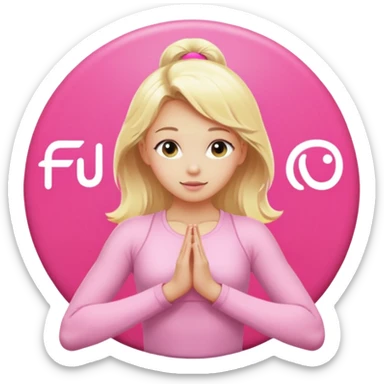 angelic blonde girl in light pink yoga outfit pushing "F U C K" pink button  sticker