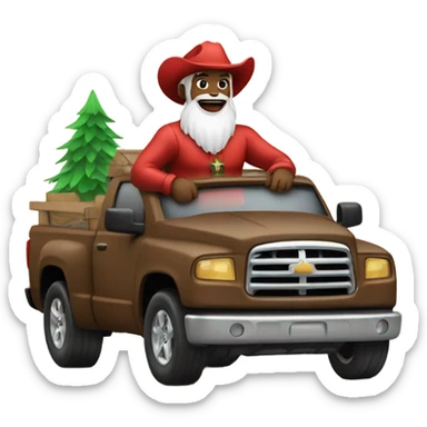 Cowboy Santa driving a pickup truck sticker