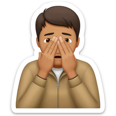 Generate me a dude covering his face with one hand on annoyance while he's crying sticker