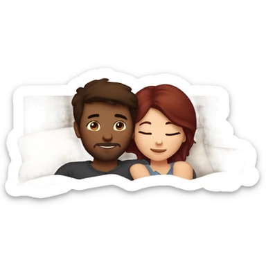 Burgundy haired girl and brunette boyfriend cuddling in bed sticker