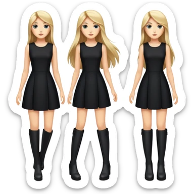 Straight handsome high girl with long hairs and black dress, black boots on heels sticker
