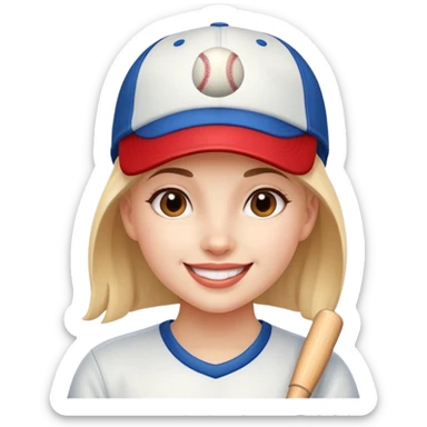 girl with a baseball cap, happy face sticker