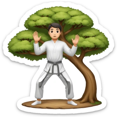 pratiquant de qi gong en position de l'arbre, en tenue noire ou blanche sticker