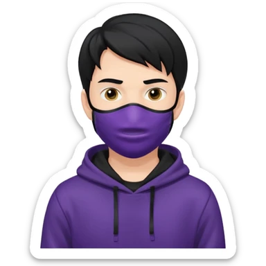 white man with black hair and black hoodie violett face mask sticker