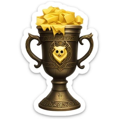 The Hufflepuff Cup is a small, golden cup adorned with intricate designs, serving as one of Voldemort's Horcruxes to safeguard a piece of his soul, ensuring his immortality. sticker