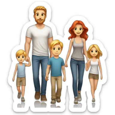 Young Familie skinny casual mom red hair dad blond boy blond hair walking sticker