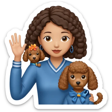 Asia tie up hair girl with brown poodles say goodbye sticker