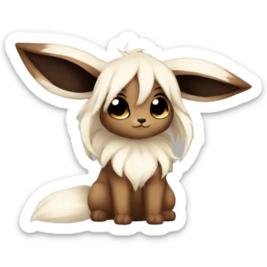 Kawaii Pale Shiny Eevee with dark brown long emo hair covering her eyes Full Body sticker