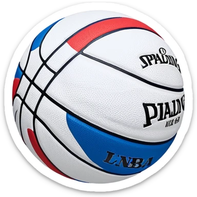 minimalist blue Spalding basketball with simple NBA logo, few colorful lines, clean design sticker