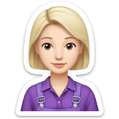 A woman emoji wearing purple overalls, with a neutral or slight smile, simple design, and casual style. sticker