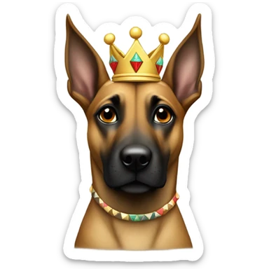 A malinois harlequin color, with a crown on his head sticker