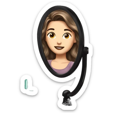 beautiful fancy brunette white girl looking at herself in vanity mirror  sticker