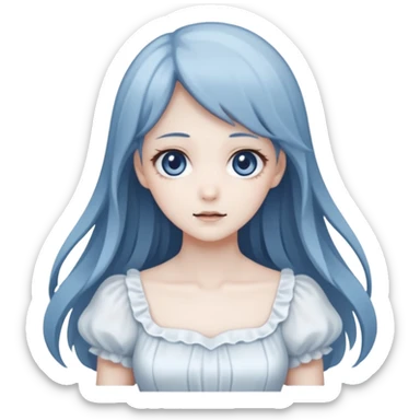 Beautiful ethereal pastel Gorgeous spectral dark greyish-blue whitish gloomy spectral Anime Poltergeist Lady  with a beautiful white dress sticker